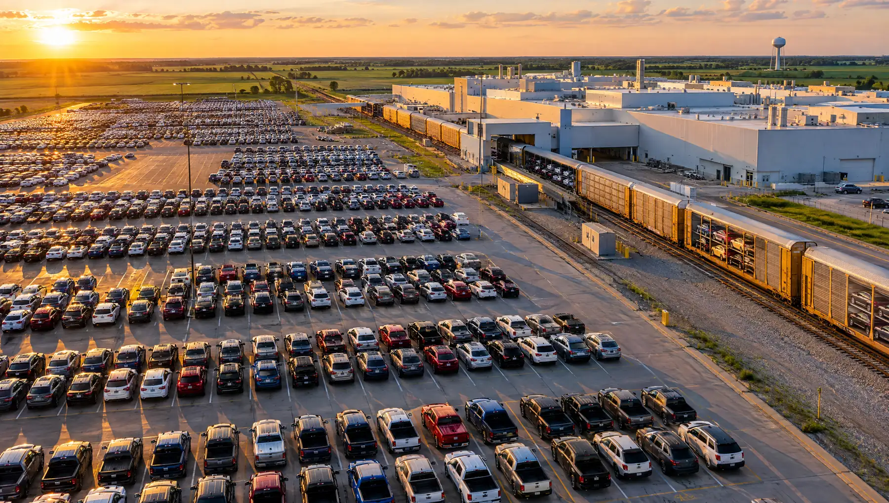 New cars outside an assembly plant